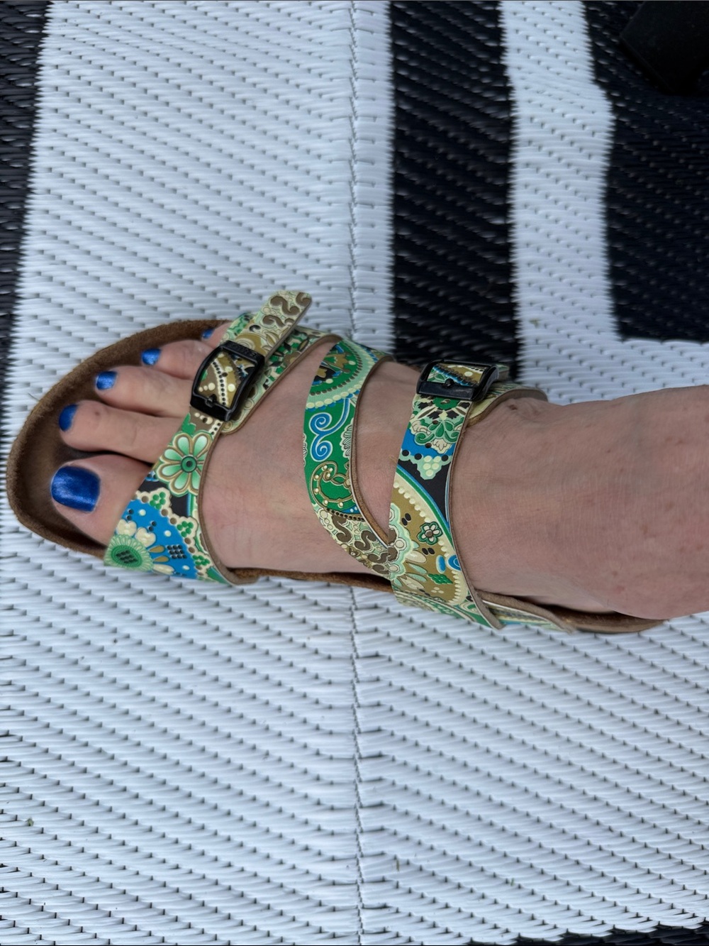 Patterned Green Blue Double-Buckle Women's Sandals - Picture 6 of 6